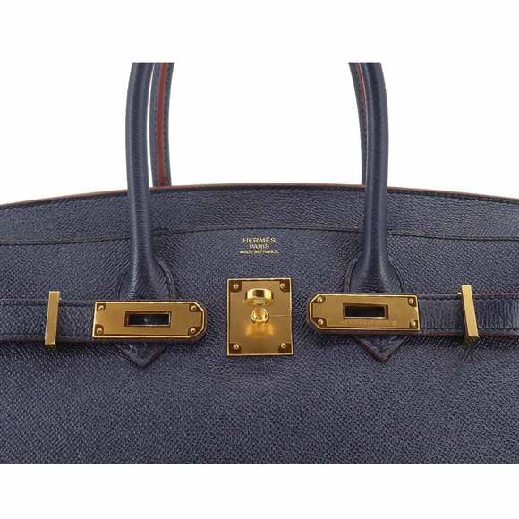 HERMES Birkin 30 Contour Hand Bag Epson Blue Indigo Rouge Ash A Engraved - Picture 9 of 10